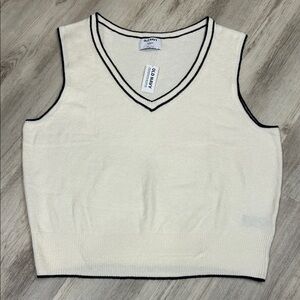 NWT Women’s Preppy Heritage SoSoft Sweater Vest Cream Navy Trim V-Neck | Sz XLP